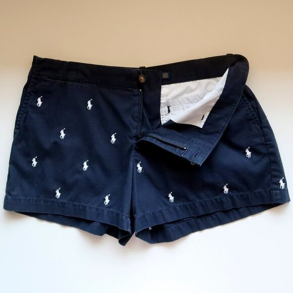 Polo Ralph Lauren Navy & White Pony Embroidery Cotton Summer Chino Shorts Size 4 - Picture 4 of 10